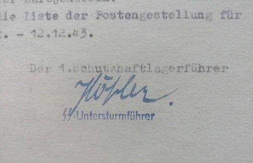 RARE ORIGINAL DOCUMENT SIGNED BY KL BERGEN-BELSEN & AUSCHWITZ SS LEADER ...