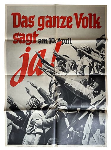 HUGE RARE 33-1/2 x 47 INCH 1938 AUSTRIAN ANSCHLUSS PROPAGANDA